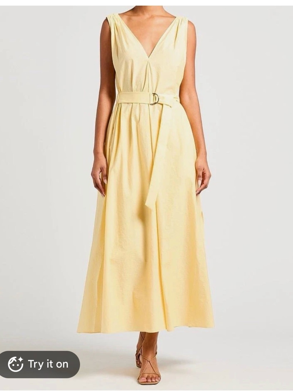 Brunello Cucinelli Pale Yellow V-Neck Sleeveless Maxi Dress - Picture 2 of 8